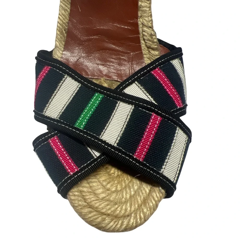 Marc by‎ Marc Jacobs Espadrille Wedge Sandals Striped Canvas 38 EUC